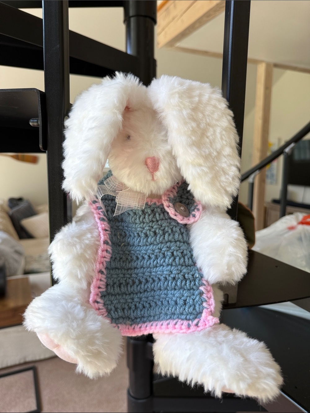GUND Duffy Plush Bunny Rabbit- Retired with Crochet Bib(handmade)